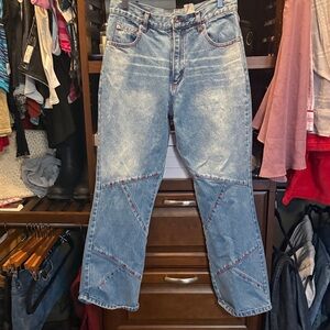 blue jeans with red rhinestones